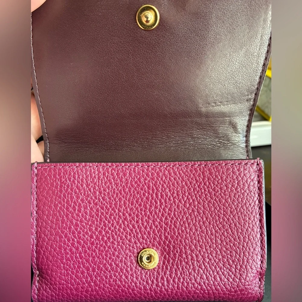 Coach Pebbled Leather Compact Wallet - Fuchsia Pink